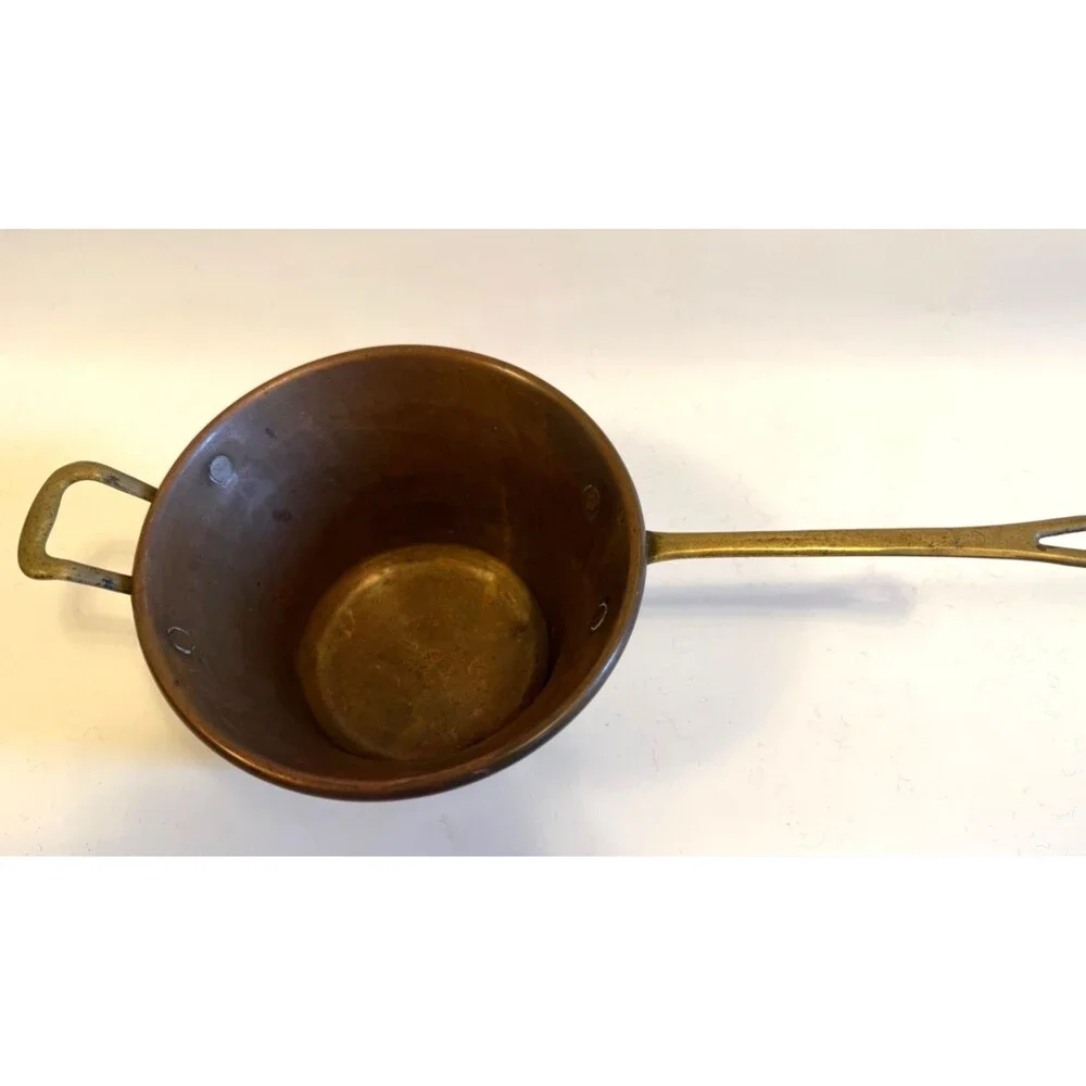 Vintage Italian Hammered Copper Small Polenta Pot Rame Lilium Italy Brass Handle